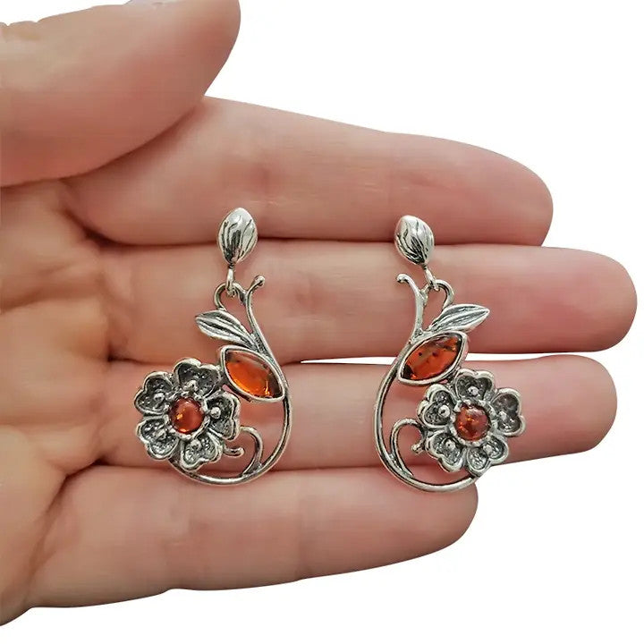 Flower Swirl Amber Earrings