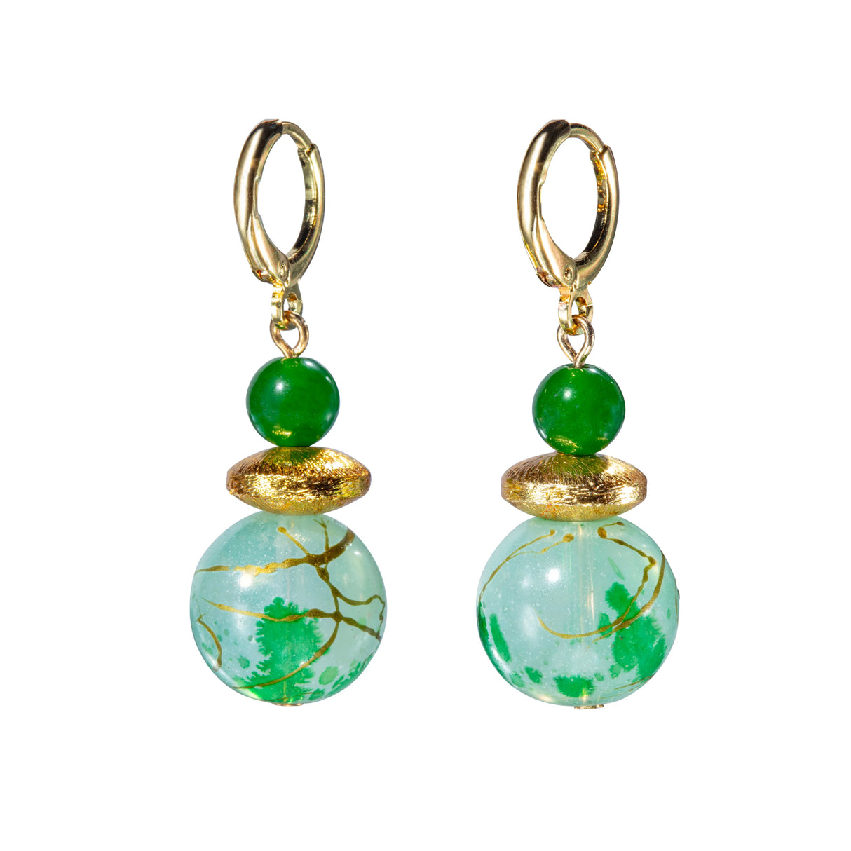 Jade And Painted Glass Earrings