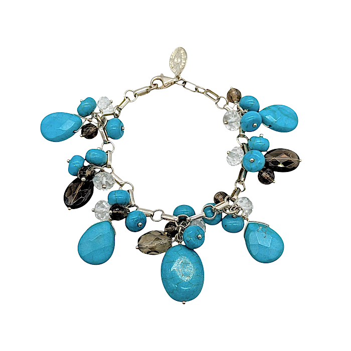 Smoky Quartz Cluster Turquoise Bracelet