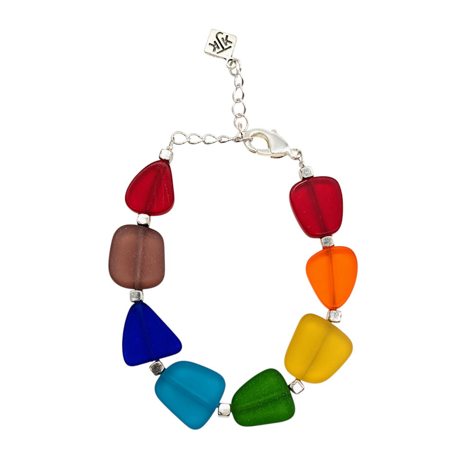 Recycled Frosted Chakra Glass Bracelet