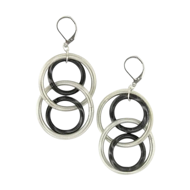 Large Black and Silver Loop Earrings