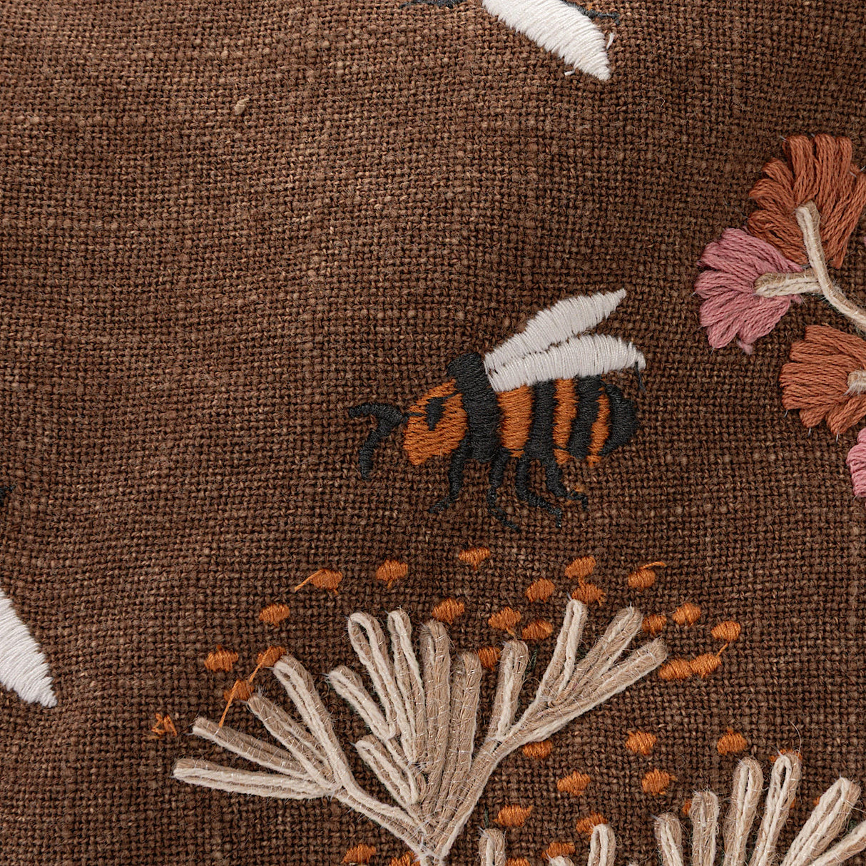 Flowers & Bees Embroidered Pillow