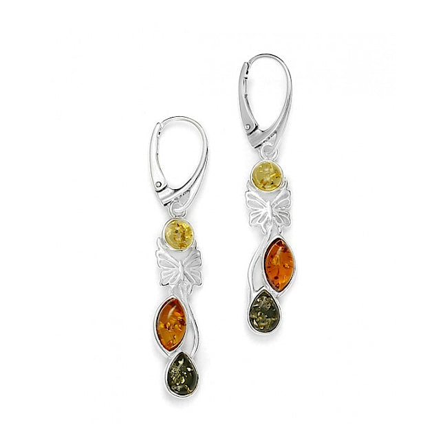 Three Stone Butterfly Amber Earrings