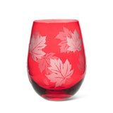 Etched Maple Leaf Stemless Wine Glass