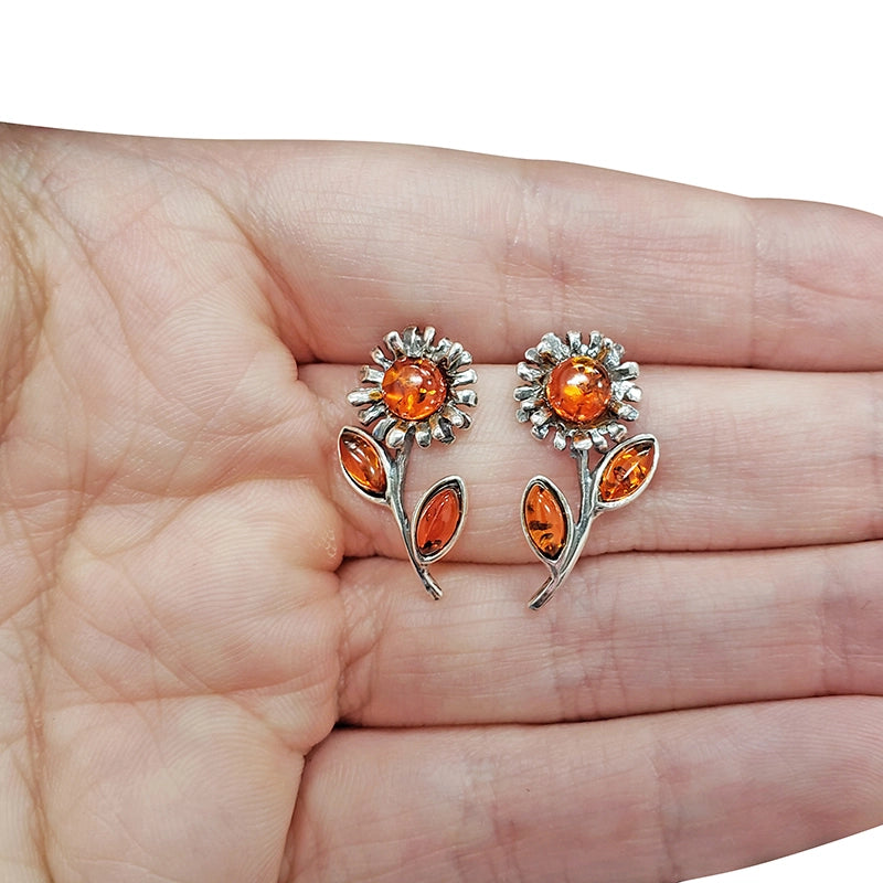 Amber Flower Stud Earrings