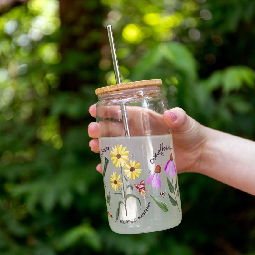 Wildflowers Glass with Lid & Straw