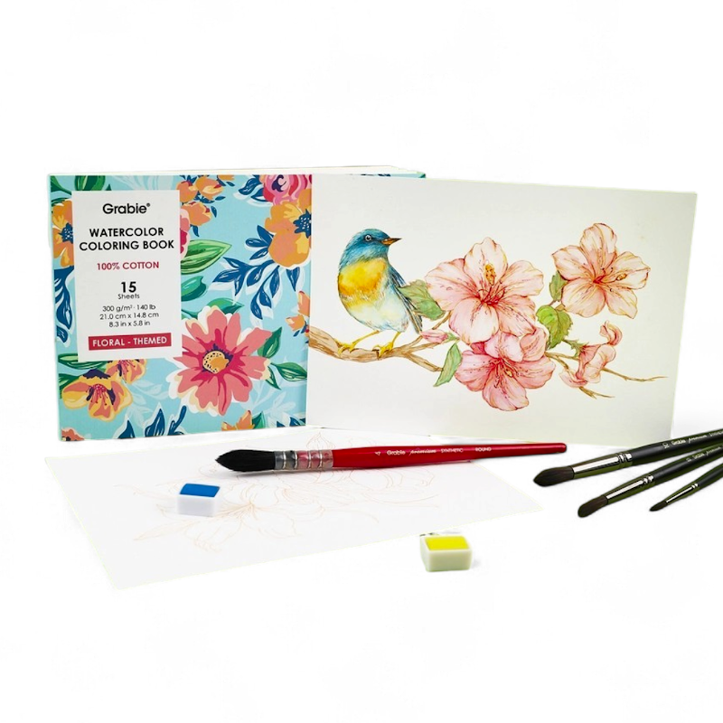 Floral-Themed Watercolor Coloring Book