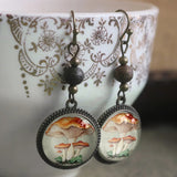 Glass Cabochon Mushroom Earrings