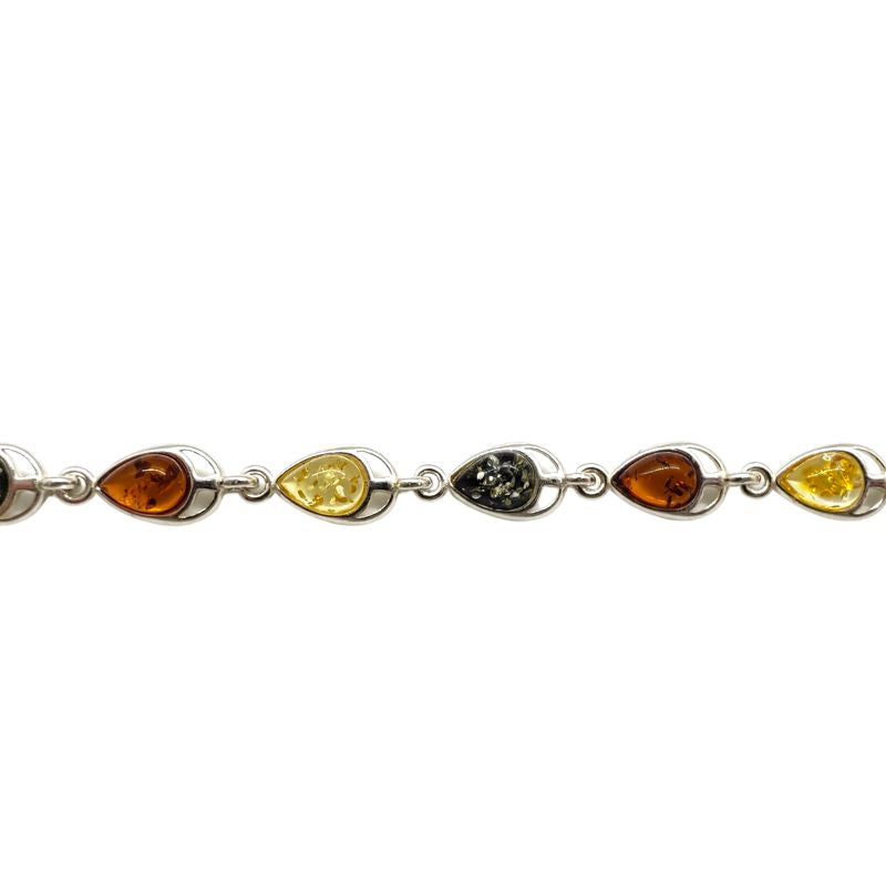 Multi-Color Amber Sterling Silver Bracelet