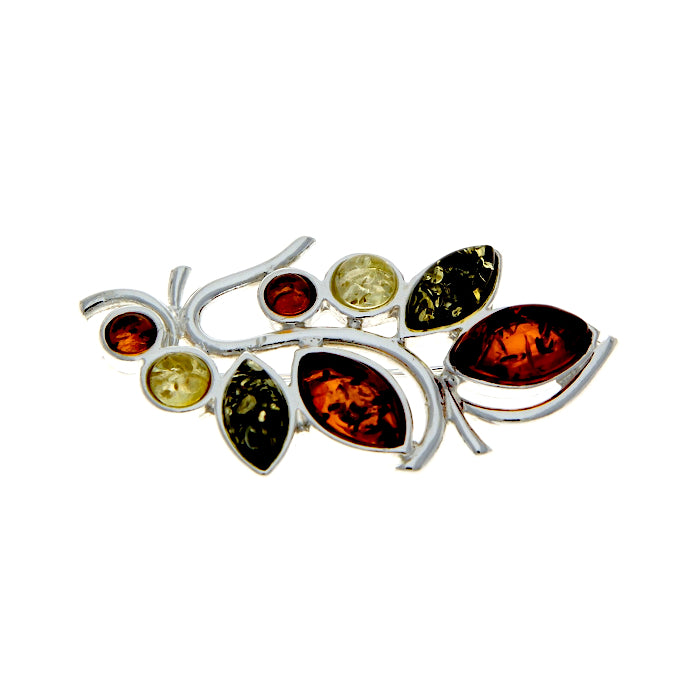 Sterling Silver & Multi-Color Amber Brooch