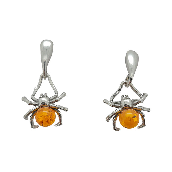 Amber Spider Dangle Earrings