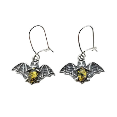 Green Amber Bat Earrings