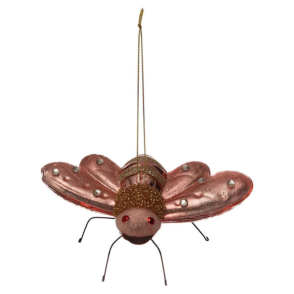 Pink Bejeweled Glass Bug Ornament