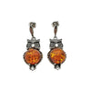 Cognac Amber Owl Dangle Earrings