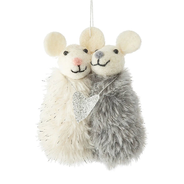 Hugging Mice with Silver Heart Ornament