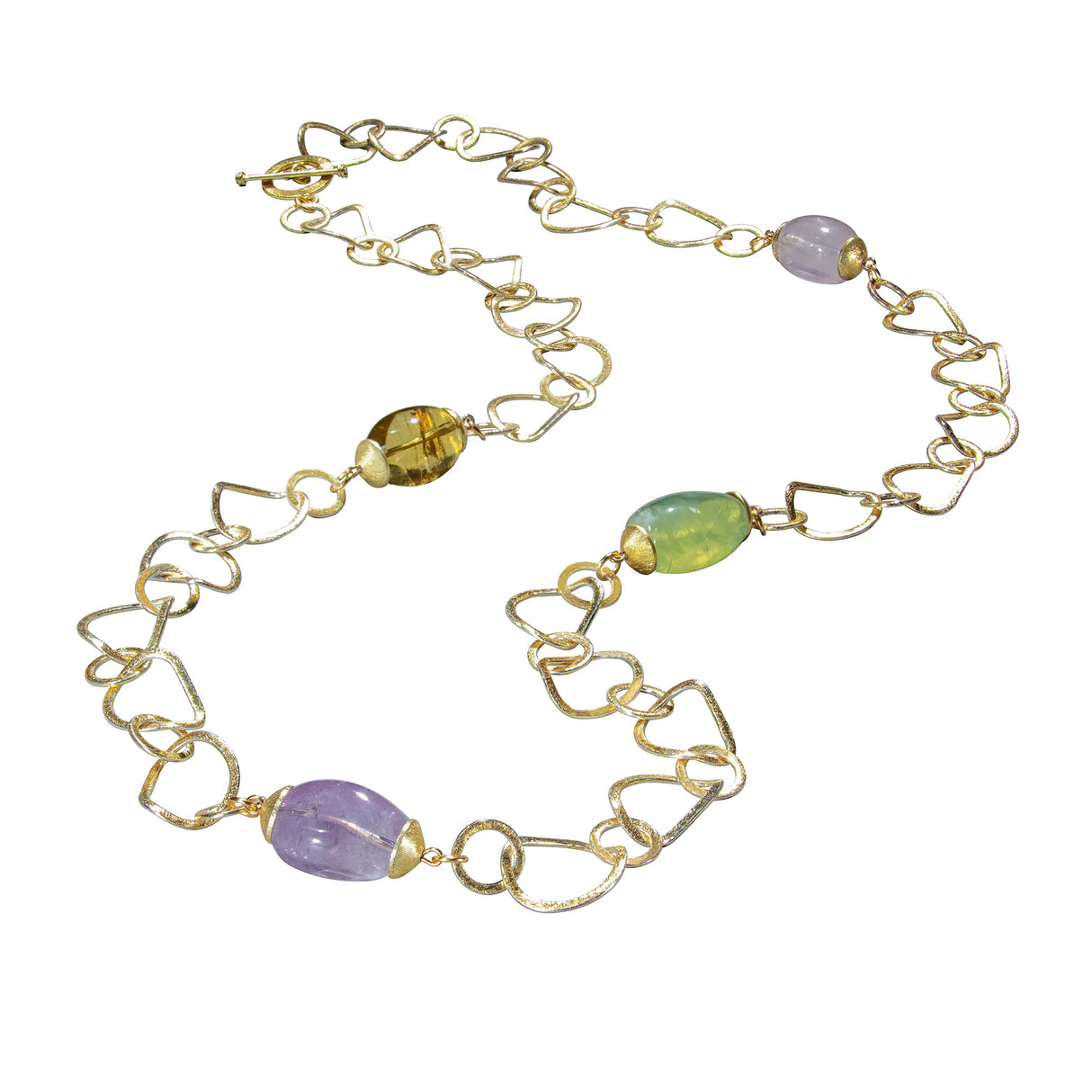Long Golden Link With Semi-Precious Stones Necklace