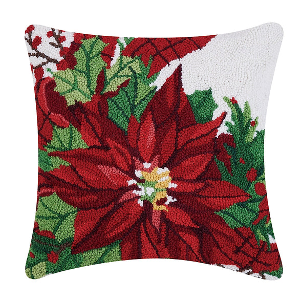 Poinsettia Hooked Pillow