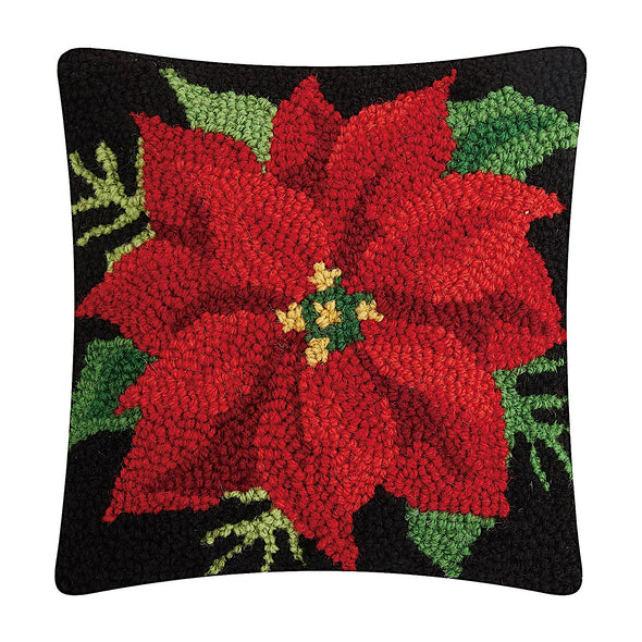 Poinsettia Hooked Pillow