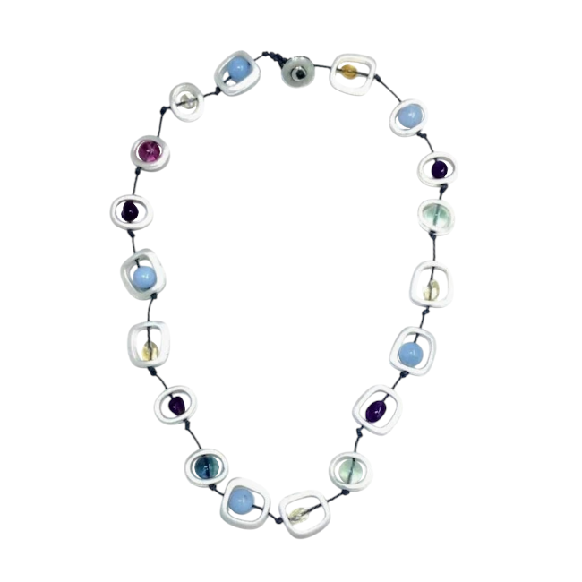 Silver Geo Necklace with Mixed Stones