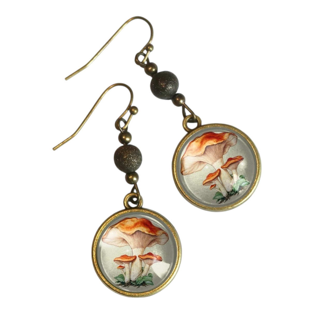 Glass Cabochon Mushroom Earrings