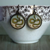 Coiled Snake Glass Cabochon and Bronze Earrings