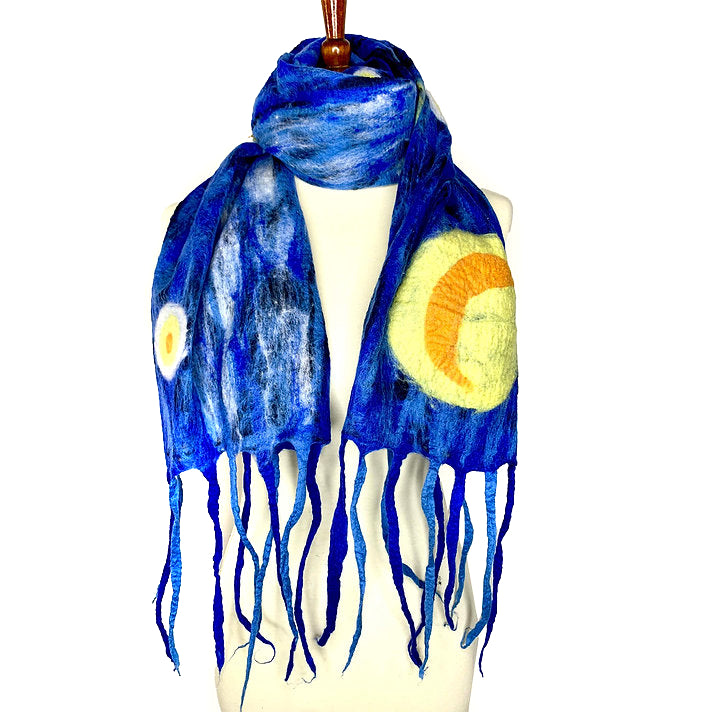 Van Gogh-Inspired Felted Starry Night Scarf