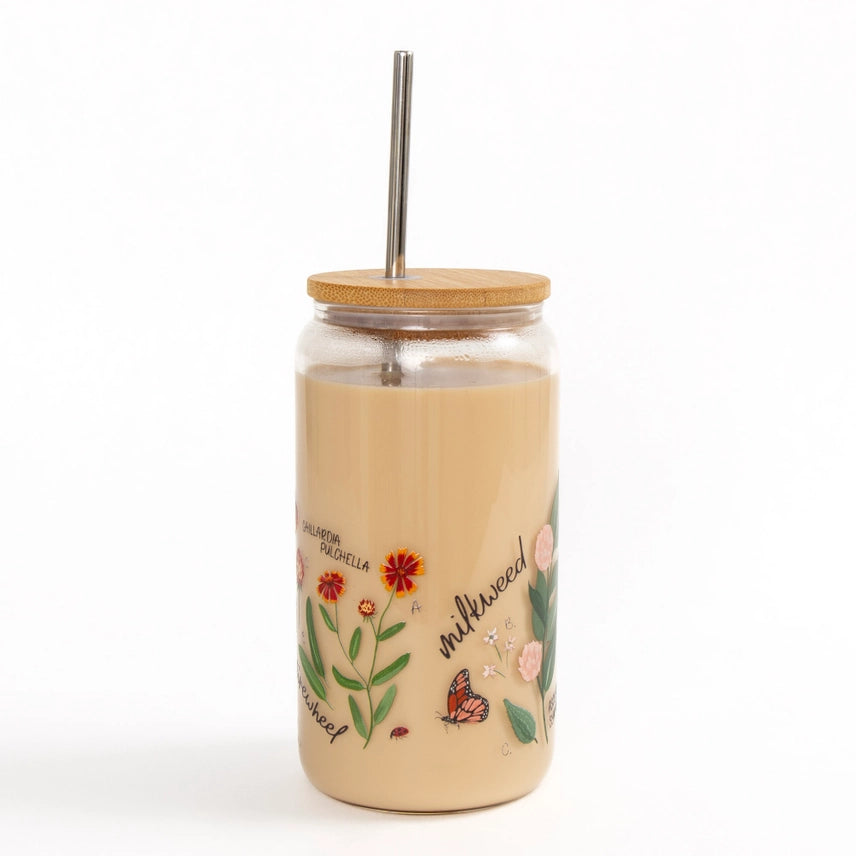 Wildflowers Glass with Lid & Straw