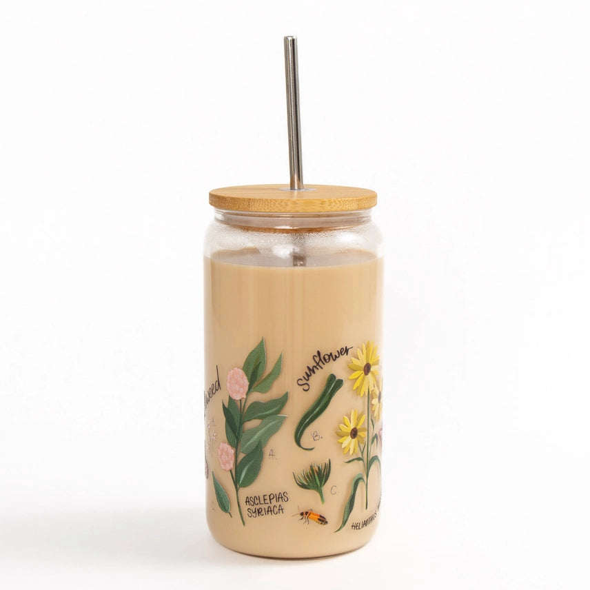 Wildflowers Glass with Lid & Straw