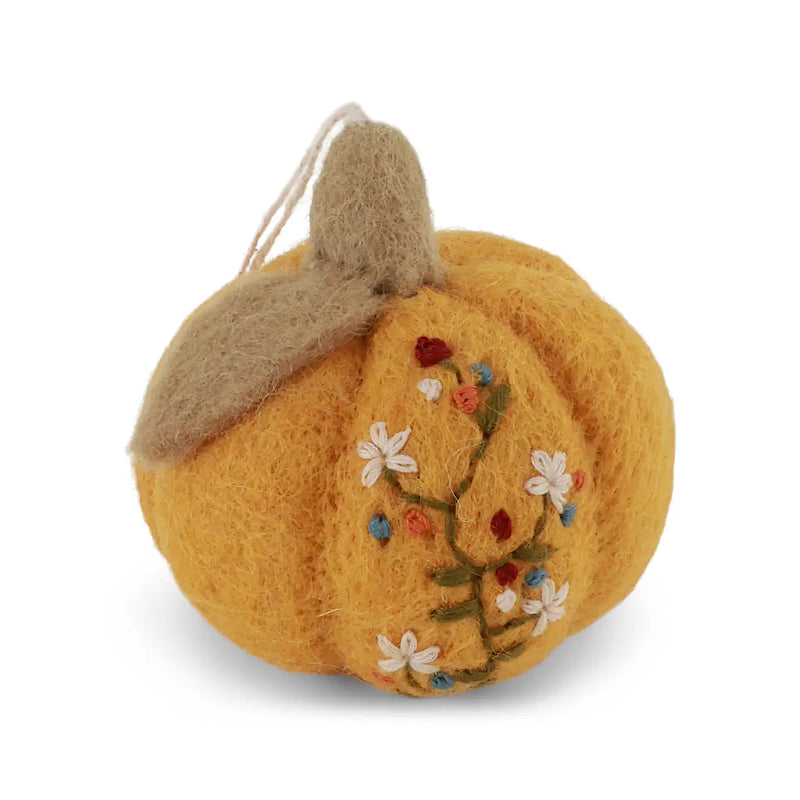 Felt Pumpkin with Flowers Ornament
