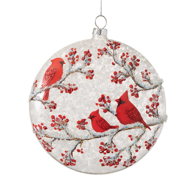 Painted Cardinal Disc Ornament