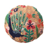 Embroidered Floral Peacock Pillow