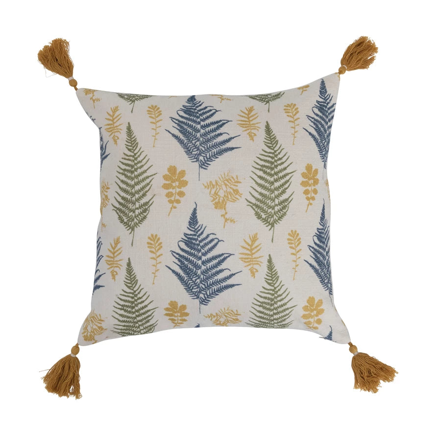 16" Pillow with Botanical Print & Tassels