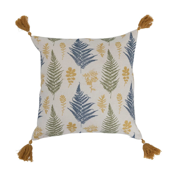 16" Pillow with Botanical Print & Tassels