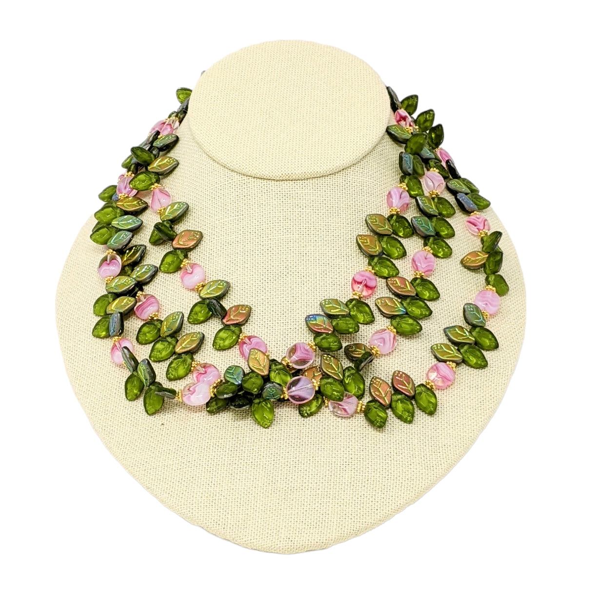 Bohemian Glass Leaf 3-Strand Necklace