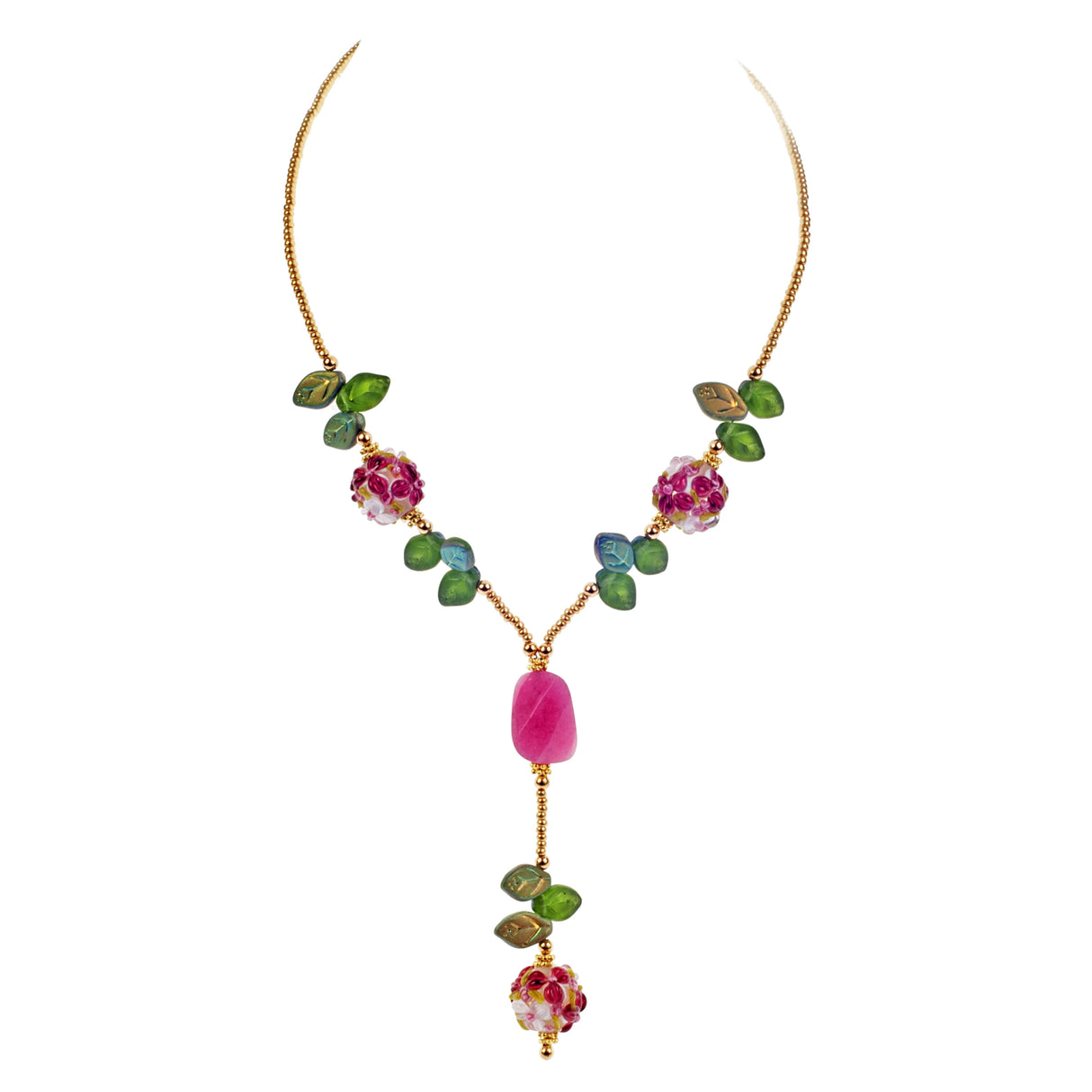 Bohemian Glass & Ruby Jade Drop Necklace