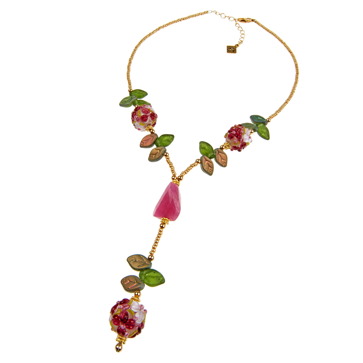 Bohemian Glass & Ruby Jade Drop Necklace