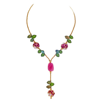 Bohemian Glass & Ruby Jade Drop Necklace