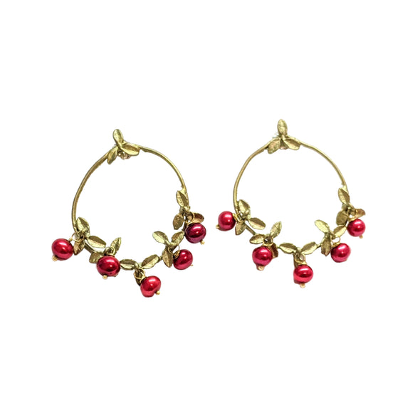 Cranberry Hoop Post Earrings