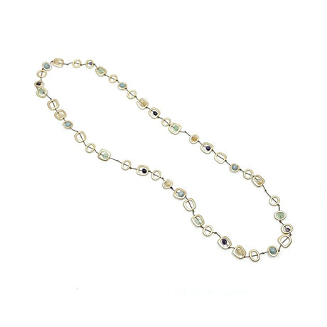 Long Gold Geometric Necklace with Mixed Natural Stones