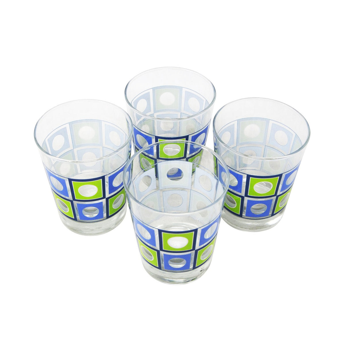 Modern Home Bar Blue and Green Square Peg Old Fashioned Glasses